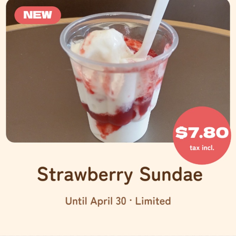 An Instagram post made from a template: a strawberry sundae photo, a NEW badge and a $7.80 price