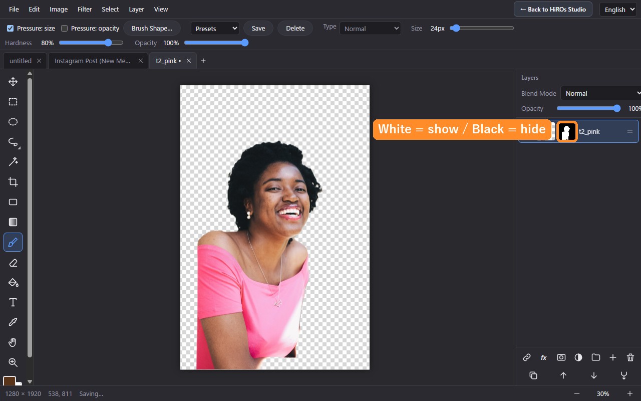 The black-and-white mask thumbnail next to the layer
