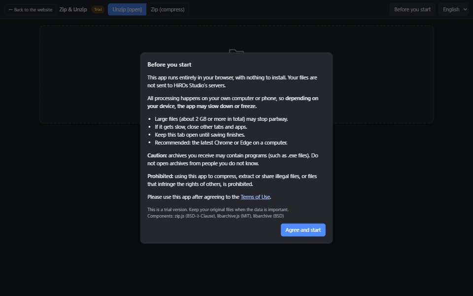 The Before you start notice shown the first time, with the Agree and start button